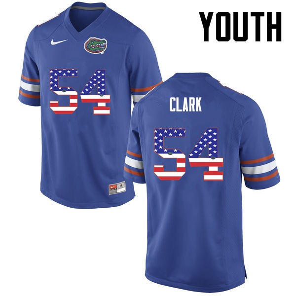 Florida Gators Youth #54 Khairi Clark College Football USA Flag Fashion Blue